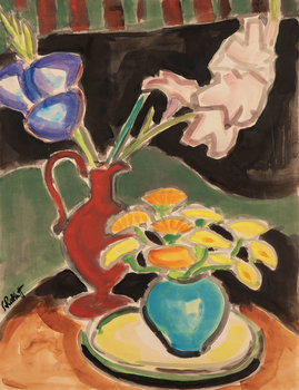 Karl Schmidt-Rottluff, Ohne Titel (Blumen in blauer und roter Vase), um 1945, Aquarell auf Ingres, Graphische Sammlung der Stadt Esslingen